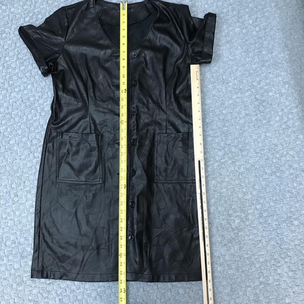 Faux Leather Dress Womens Medium Short Sleeve Button Front Pockets Edgy Modern - Picture 7 of 16